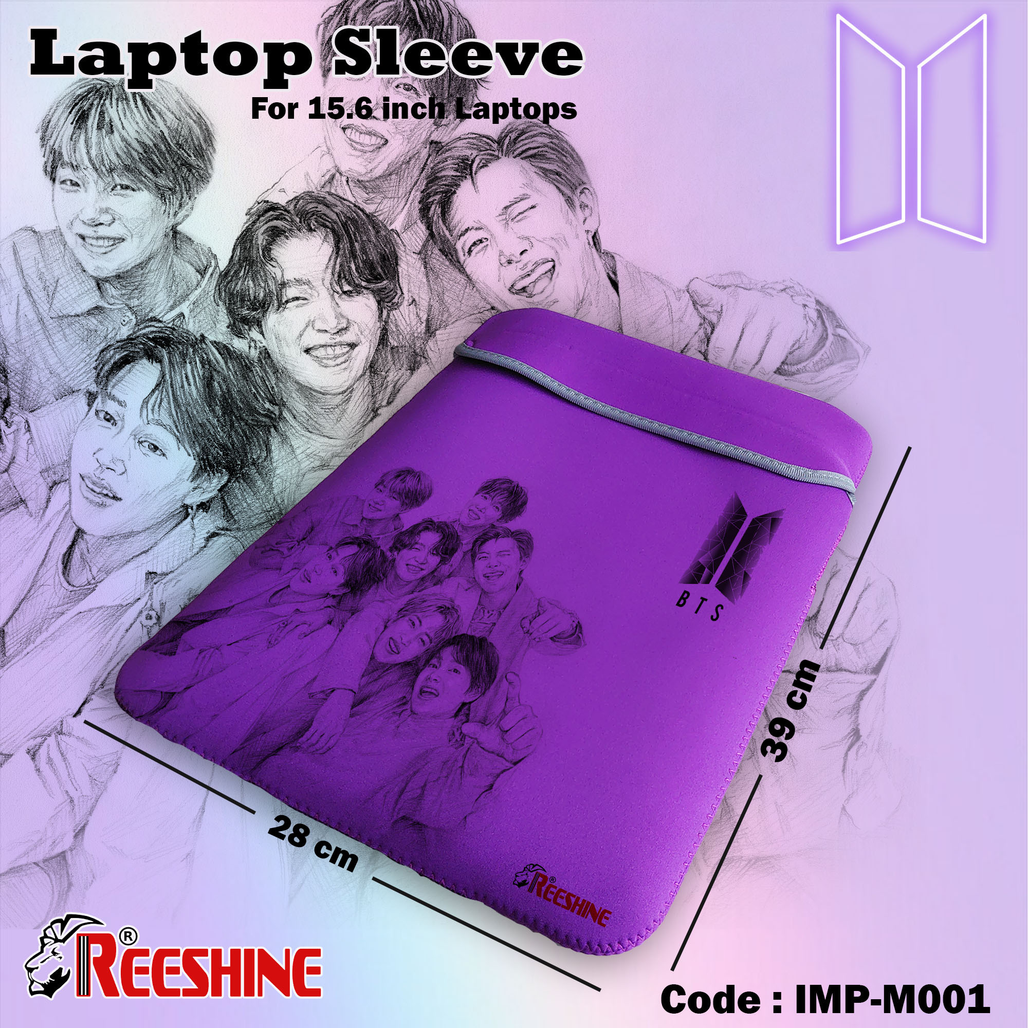 BTS Printed Reversible Laptop Pouch 15.6 Inch Laptop Sleeve with Unique Design. Daraz.lk