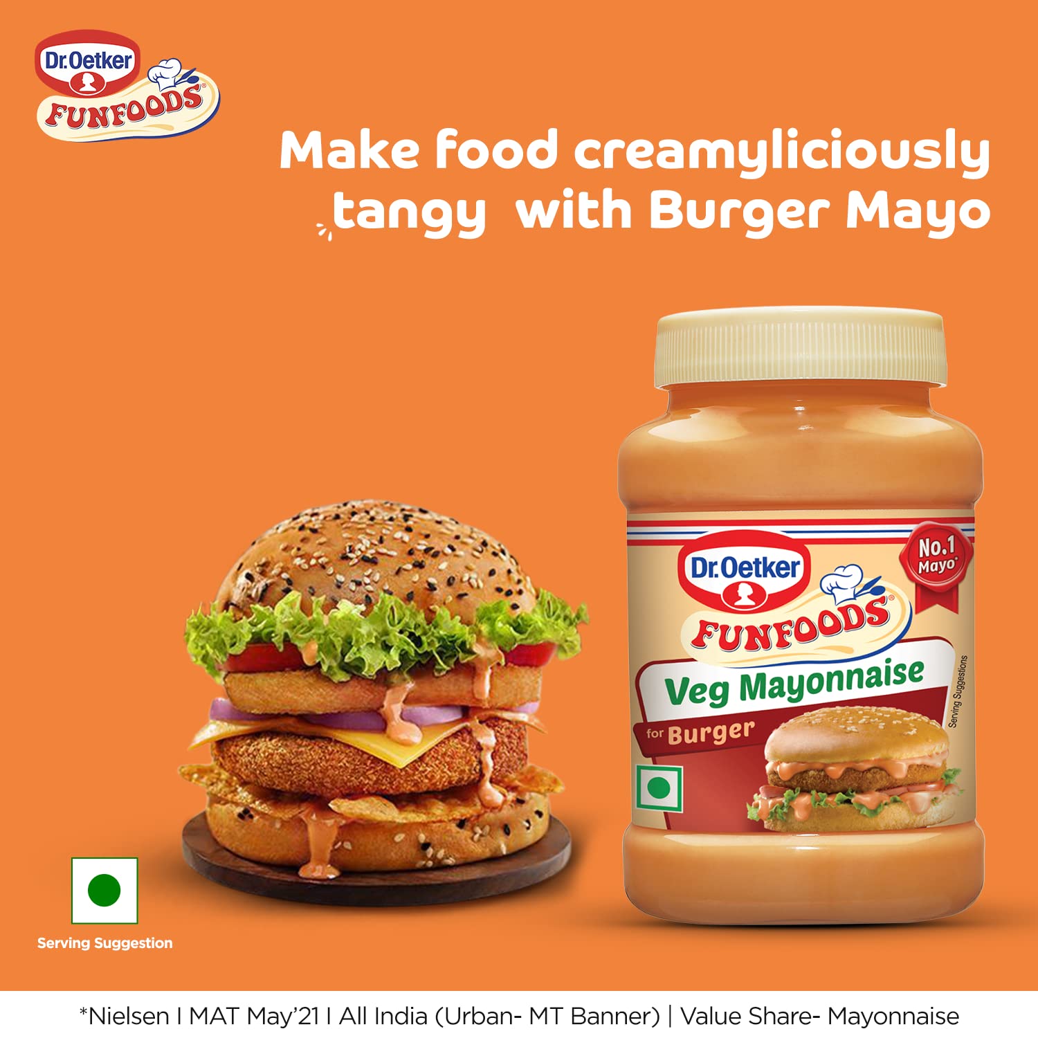 Dr. Oetker FunFoods Burger Mayonnaise | 100% Veg Mayonnaise | Extra Creamy mayonnaise | Mayonnaise for Sandwich, Burger, Wraps | Made with 38% Tomatoes | Trans Fat Free | 250g (FROM INDIA) SAM. 