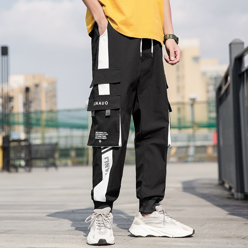 Men side pocket overalls black casual 