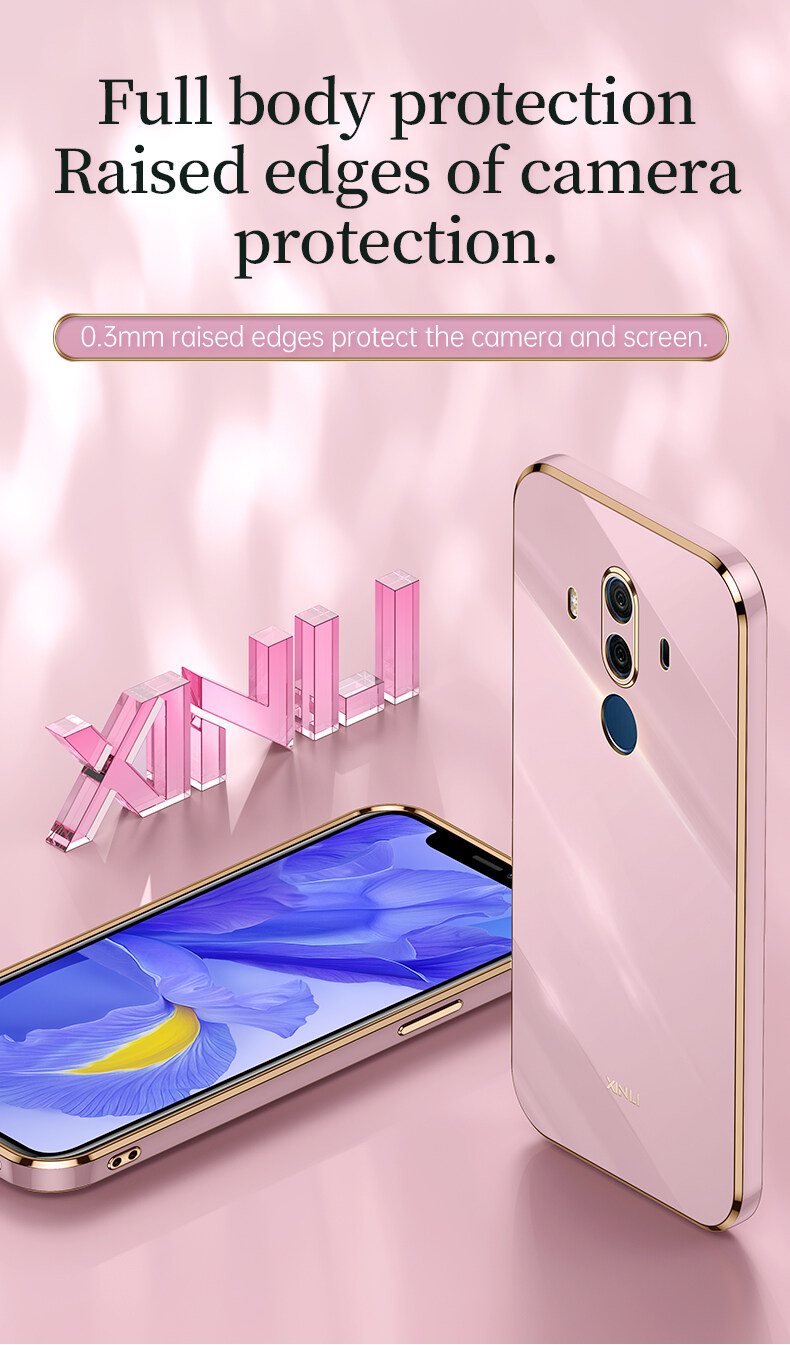 For Huawei Mate 10 Pro Back Cover Luxury 6D Plating Square Frame Shiny Case Camera Lens Protection Soft Silicone Mobile Phone Cases. 