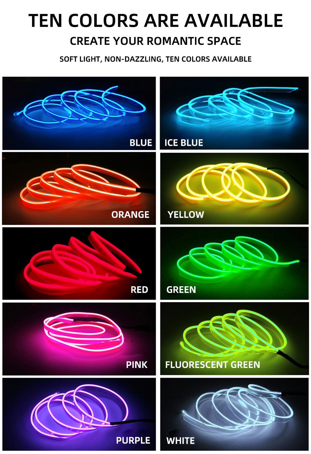 Orrange - 5M EL Car Styling Cold Light Ambience Lamp Line Car Lights Neon Car LED Interior Atmosphere Light Strip - ORRANGE. 