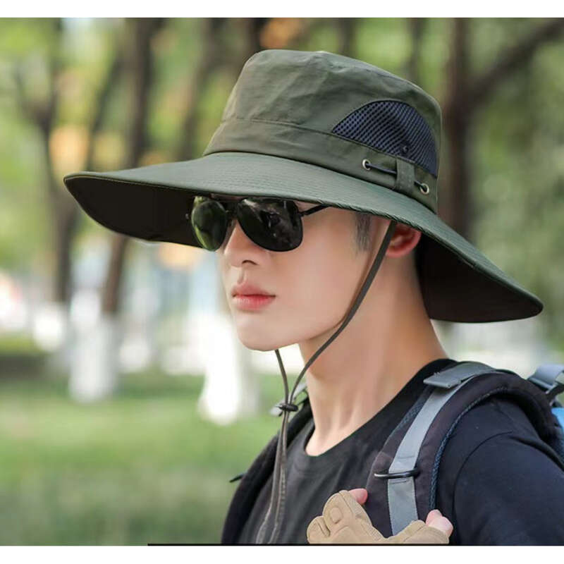 Spring Summer Men's 12CM Large Brim Fisherman's Solid Color Outdoor Mountaineering And Fishing Hat, Sun Hat_voghion.com