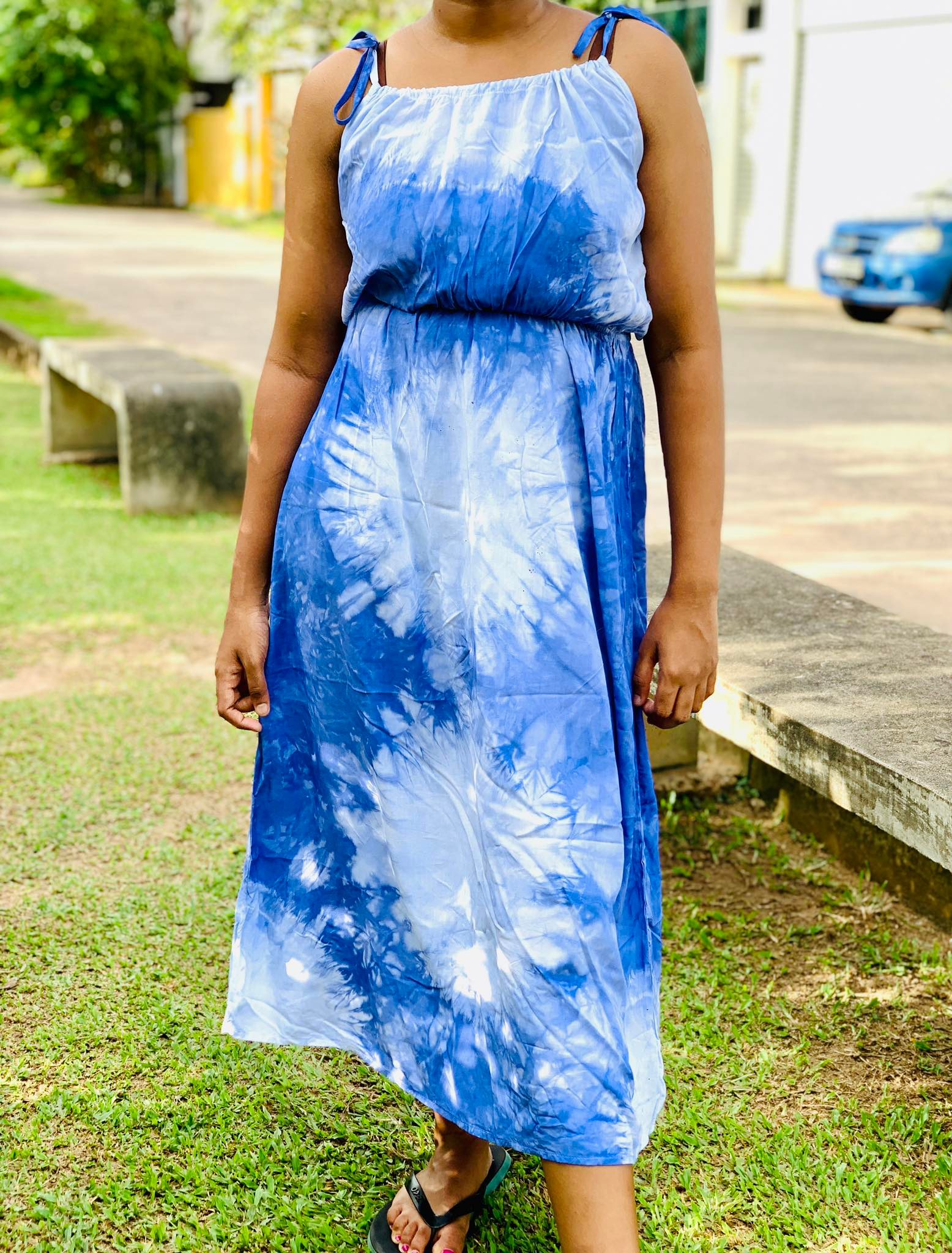 Tie Dye Split Thigh Satin Cami Dress. 