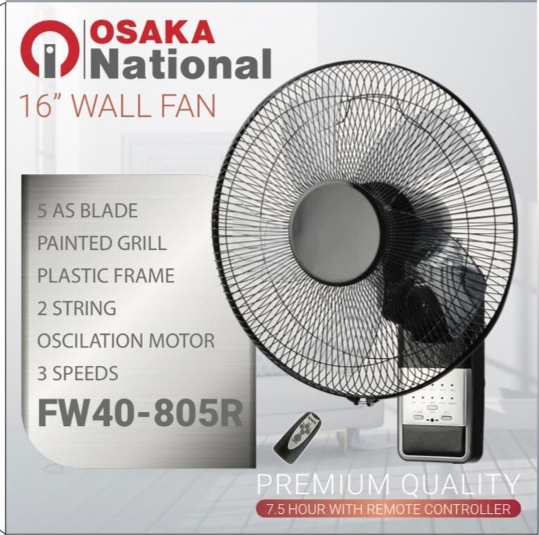 OSAKA National 16″ WALL FAN FW40-805R With Remote