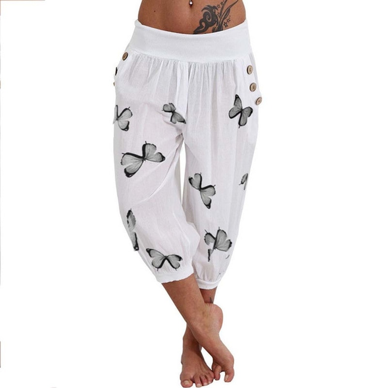 Capris Pants Women High Waist Harem 