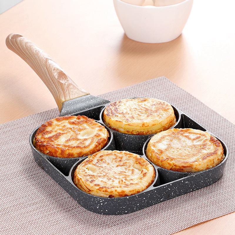 4-Hole Omelet Pan for Burger Eggs Ham PanCake Maker Frying Pans Non-Stick No Oil-Smoke Breakfast Grill Wok. 