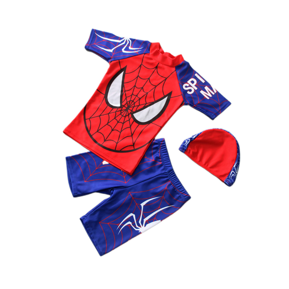bellylady 3Pcs/Set Kids Boys Swimwear Top+Pants+Swimming Cap Swimsuit with Cartoon Pattern