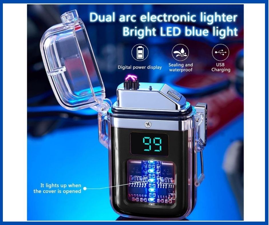 Double Arc Plasma Lighter, USB Rechargeable Lighters Flameless, Waterproof,Windproof, Lanyard, Outdoor Camping Accessories. 