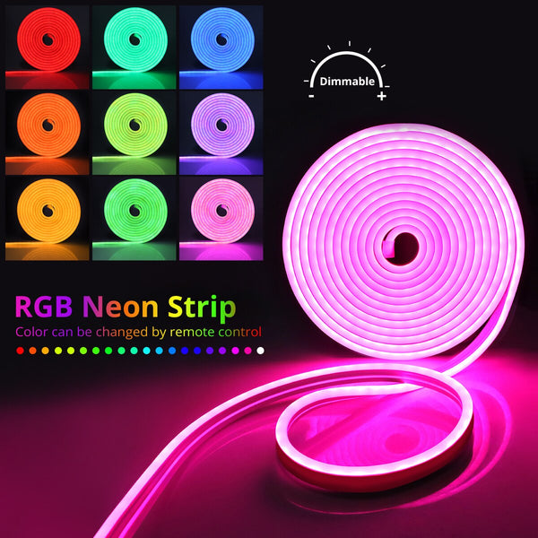 12V 5M RGB LED Neon Light Remote Control Flexible Strip Waterproof
