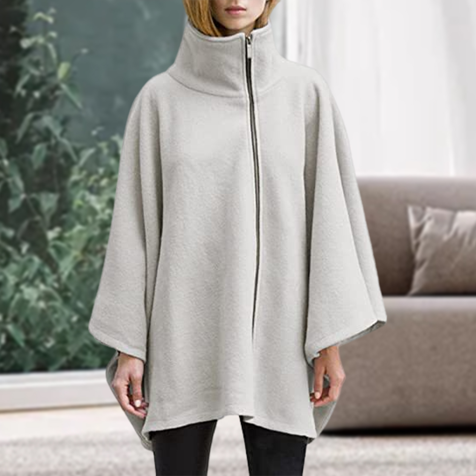 High-collar Cape Stylish High Collar Women's Cape Coat for Fall/winter Windproof Warm Poncho with Irregular Hem Southeast Asian Fashion Women Cape Coat. 
