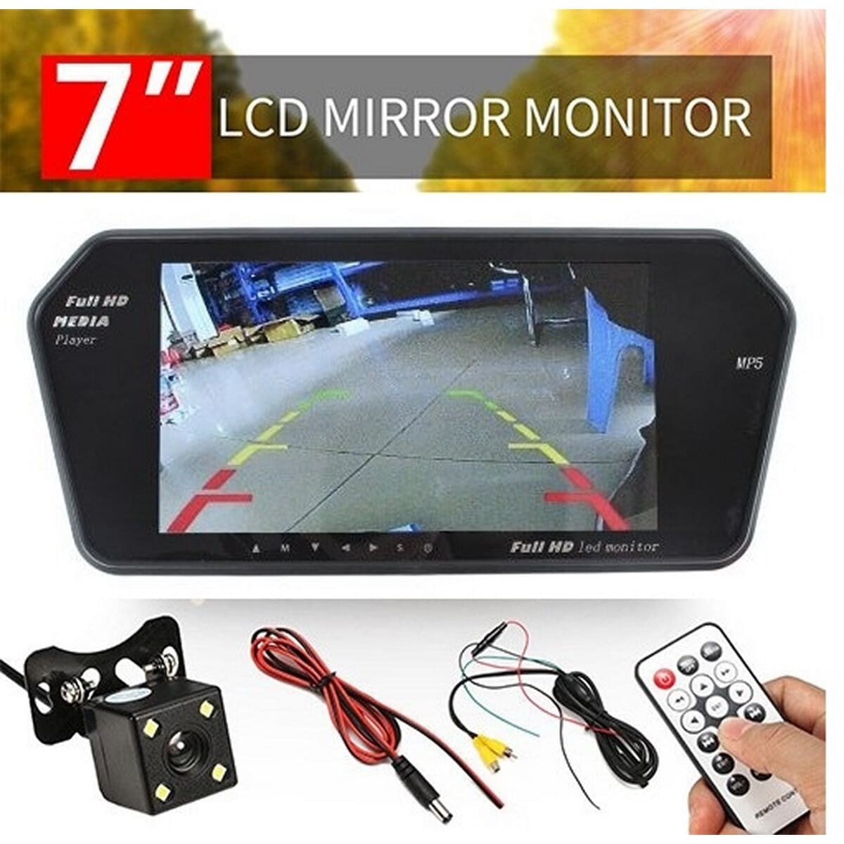 Car Rear View Kit 7 Inch LCD Bluetooth Mirror Monitor With Reverse Camera 170°Wide Angle Lens Support Night Vision. 