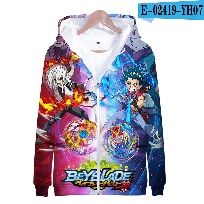 Hoodies Game Beyblade 3D Print Zipper Sweatshirts Boys Girls Sweatshirts Children Fashion Long Sleeve Oversize Hoodie Coat