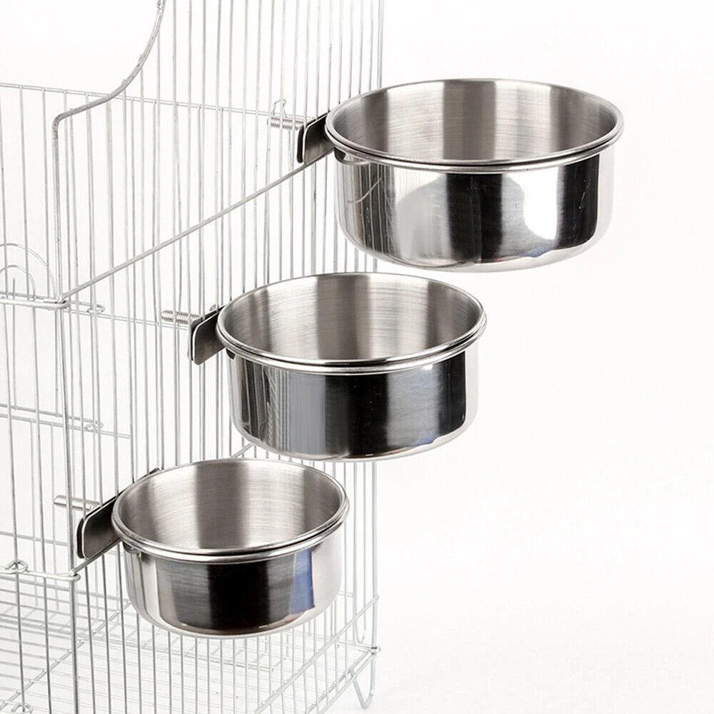 Pet Stainless Steel Food Water Bowl Bird Feeder Crate Cage AU 10/12/14cm Parrot