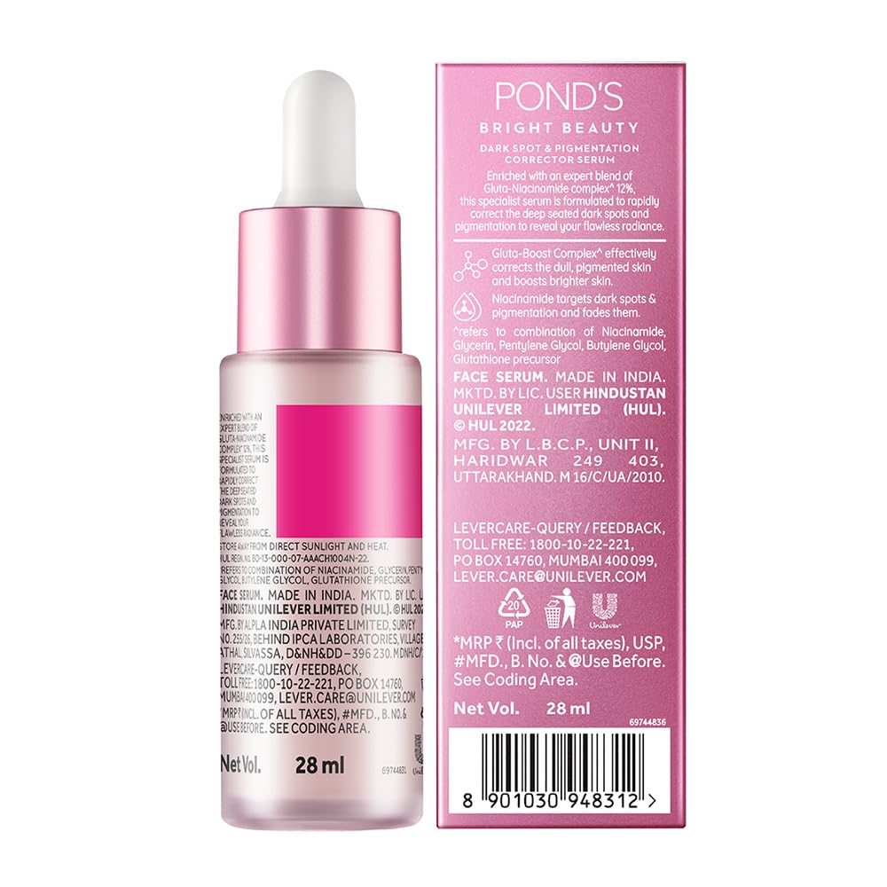 Pond's Bright Beauty Anti-Pigmentation Serum for Flawless Radiance with 12% Gluta-Niacinamide Complex SAM. 
