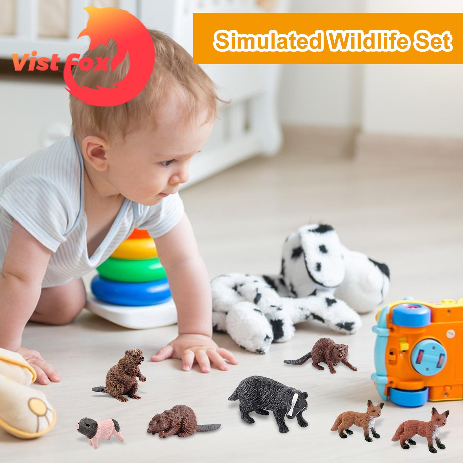 Jungle Animal Toys 10pcs Jungle Animal Model Simulation Wild Figures Toys Realistic Beaver Fox Badger Mini Figurines Cake Topper Toy Set Christmas Birthday Easter Egg Gift Party Favor for Kids Zoo. 