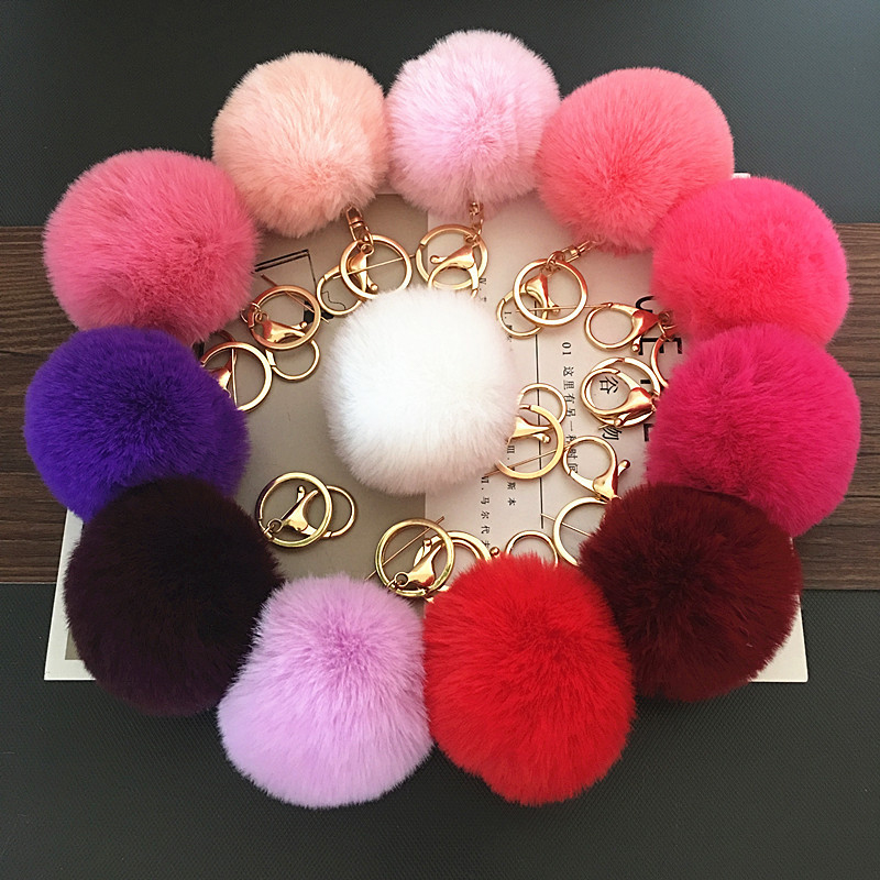 8cm Cute Key Soft Fluffy Fur Ball Keychain Fluffy Key Chains Trinkets Pom Pom Keyring Women Bag Pendant Jewelry Key Chain Charms ANLAN