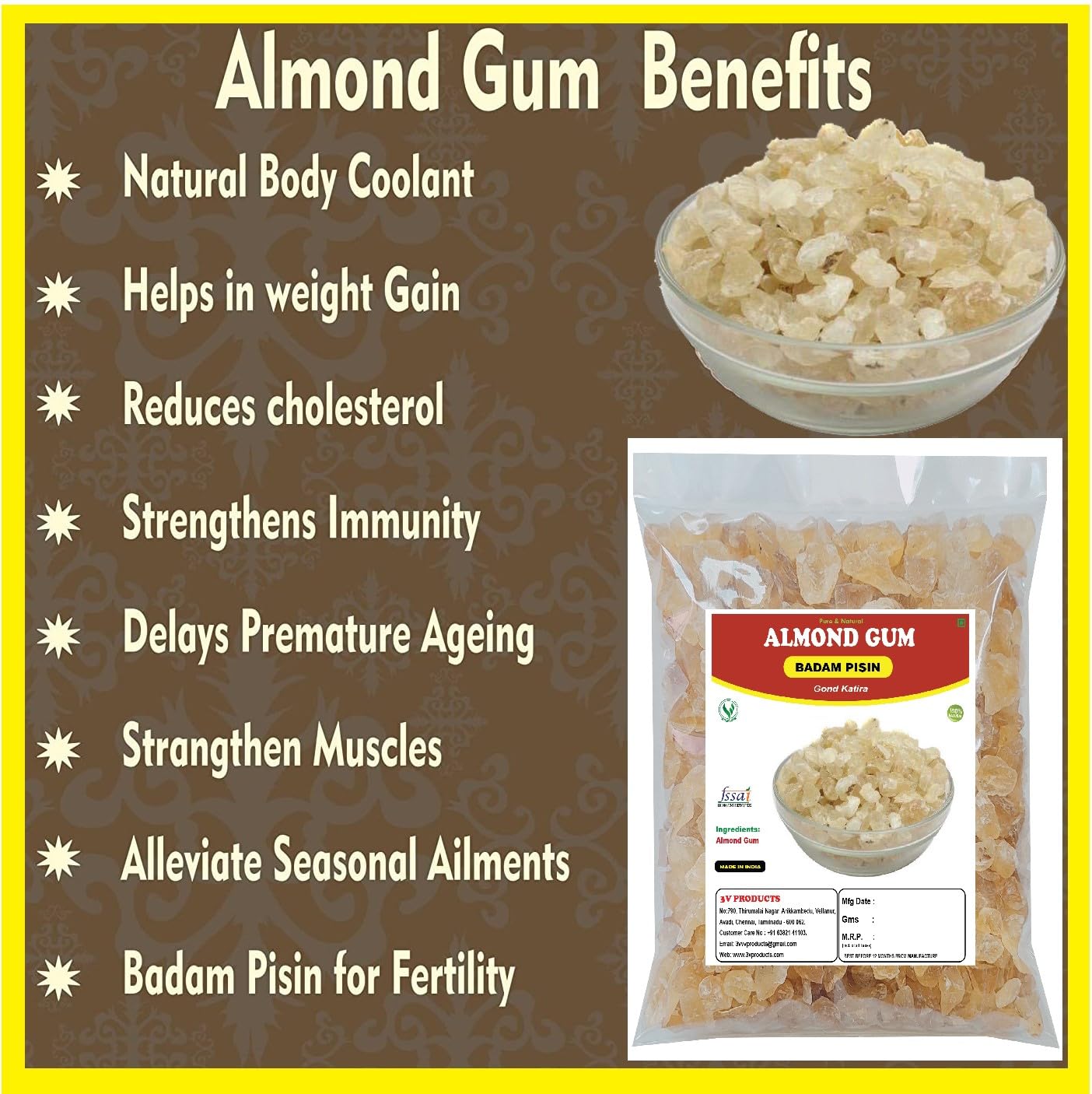 Almond Gum 100g | Badam Pisin | Gond Katira | Badam Gum(FROM INDIA). 