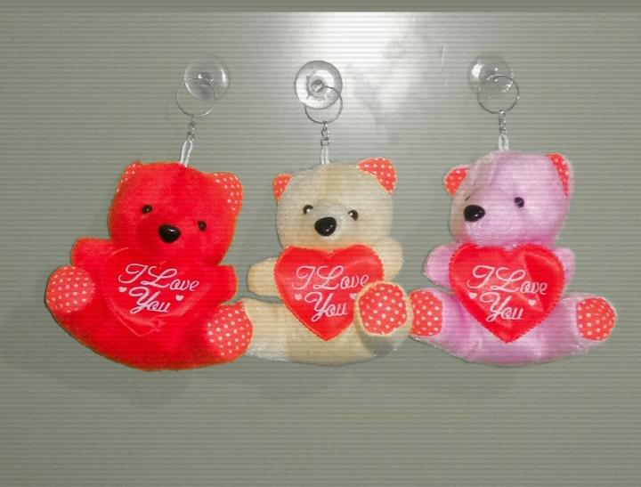 Love soft mini teddy bear with hearts for lovely gift, for car hanging soft toy ornament, car decoration teddy bear with high quality material. (3 PCS)