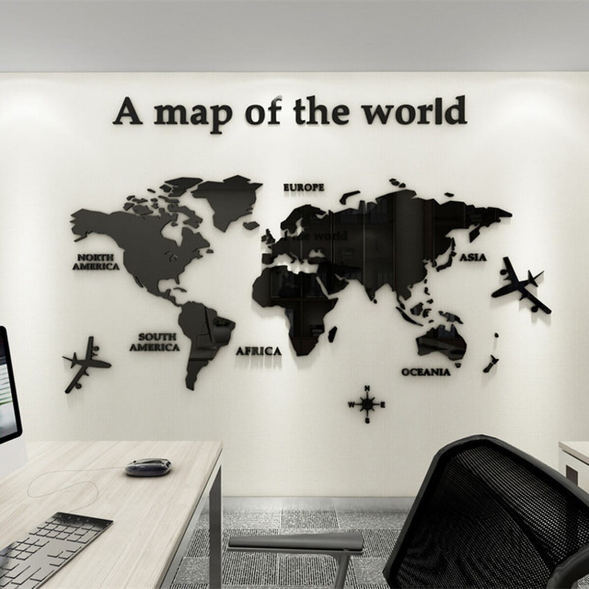 Firewings World Map 3D Wall Stickers Crystal Mirror Wall Sticker for Office Sofa TV Background. 