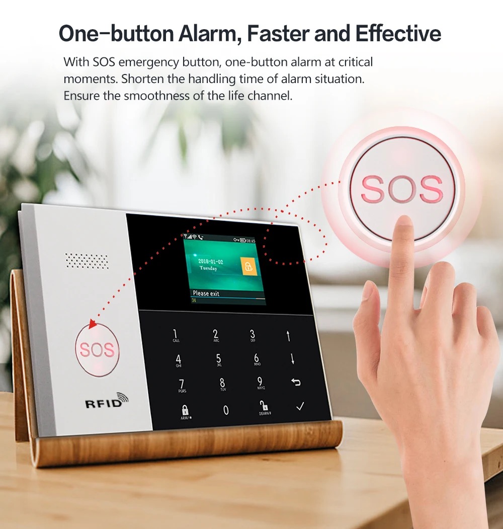 PGST PG 105 TUYA Security Alarm System WiFi Gsm  RFID Home Burglar Security Alarm Home Kit Wired And Wireless Smart Life APP Control. 
