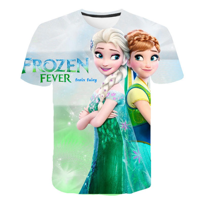 New Summer Frozen 2 T Shirt Anna Elsa Girl 3D Digital Printing Clothing Tops Frozen Snow Queen Anna Elsa Cartoon Print Shirts