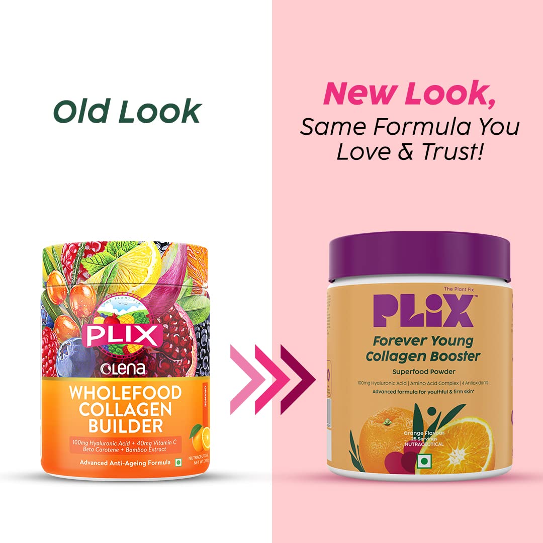 PLIX Collagen Supplement Powder to support Skin Elasticity, Firmness & Youthful Glow | 100%Plant-based with Hyaluronic Acid & Vitamin C | For Women & Men | Orange Flavour, Pack of 1 FROM INDIA (SAM). 