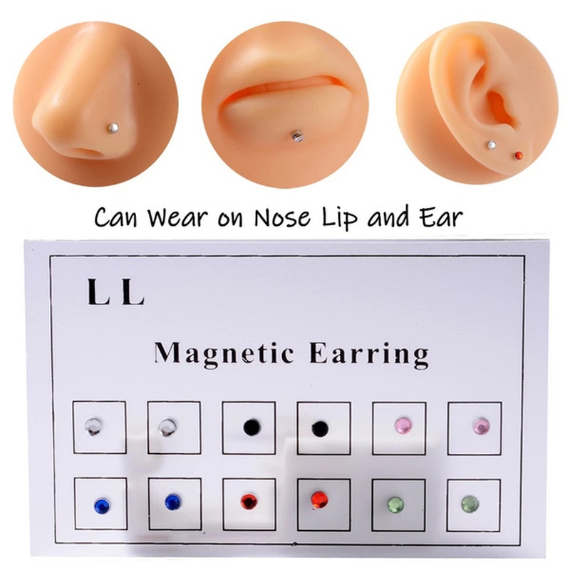 12pcs/Card Magnet Ear Tragus Cartilage Lip Stud Nose Ring -Non Pierced Jewelry Magnetic Earring. 
