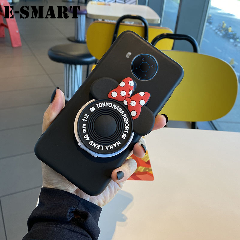Phone Case Nokia 5.4 Back Cover Cute Cartoon Camera Stand Holder Silicone Soft Cases for Nokia 5.4 Makeup Mirror Phone Cover Case. 