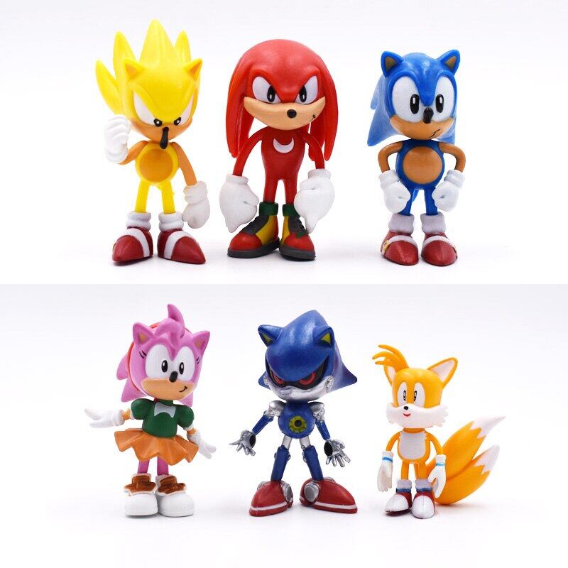Set Mini Cute 6Pcs Sonic PVC Character Toys Super Sonic Figure Model Dolls Children Animal Toys Birthday Gift 6-7Cm. 