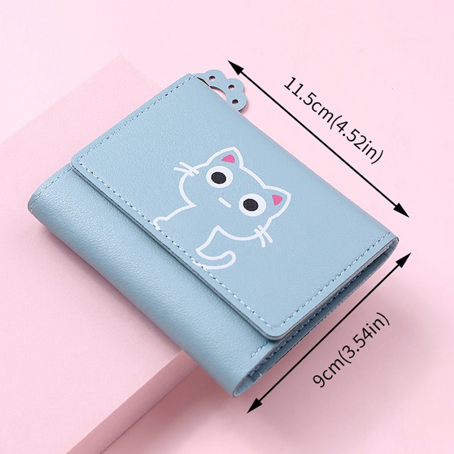 Women's Cute Cat Wallet Female Small Short PU Leather Purse Ladies Card Holder Money Bag Hasp Creative Fashion Wallet Girls Gift. 
