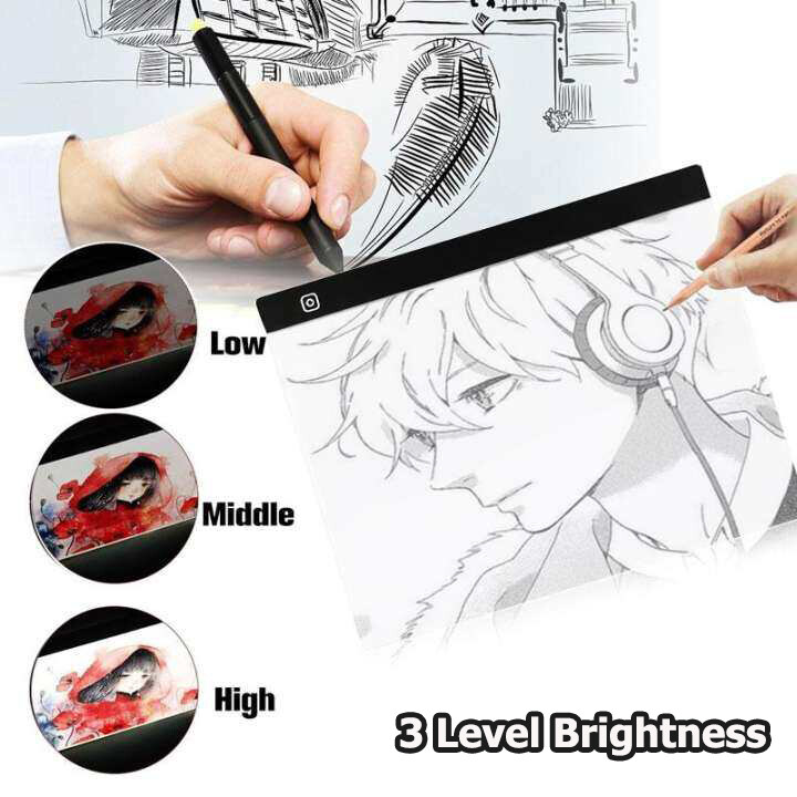 A4/A3 LED Tracing Light Box Board Artist Tattoo Drawing Pad Table Stepless Adjusted , A5 LCD Copy Board, 3 level Dimming Ultra-Thin Adjustable Light Box, USB Power Artcraft Pad, Painting Writing DIY Box. 