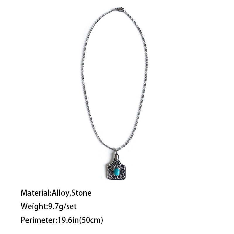 Western Design Cow Ear Tag Embossed Floral Turquoise Stone Dots Pendant Choker Necklaces for Women Cowgirl Neck Jewelry Gift. 