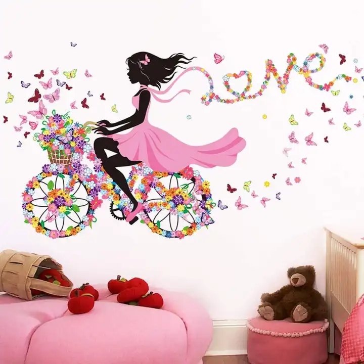 Cycle Girl Bird Fairy Beautiful Butterfly Flowers Sticker room wallpaper bedroom nursery window decor without Radium Cycle Girl Bird Fairy Beautiful Butterfly Flowers Sticker room wallpaper bedroom nursery window decor without Radium