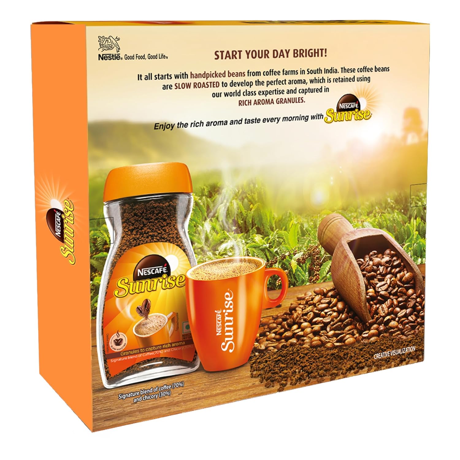 NESCAFE SUNRISE Instant Coffee | Couple Pack with 2 Mugs Inside | Instant Coffee-Chicory Mix | Rich Taste & Aroma | 190g / 200g (Weight May Vary) (FROM INDIA) SAB. 