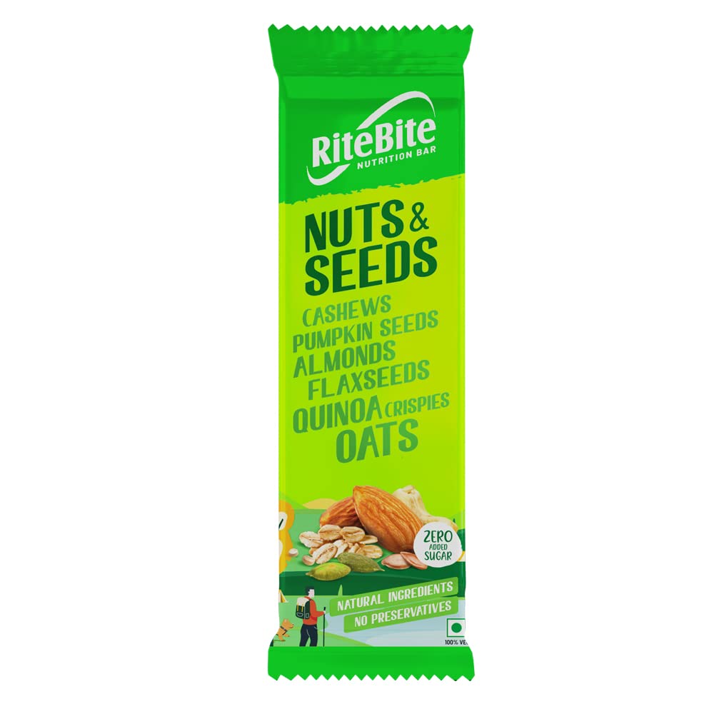 RiteBite Max Protein Nuts & Seeds Low Calorie Vegan Granola Snack Bar with Flax Seeds, Pumpkin Seeds 420g - Pack of 12 (FROM INDIA) SAB. 