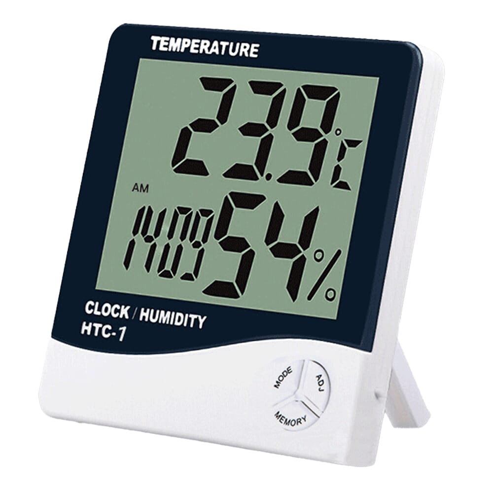 Digital Hygrometer Ther-mo-meter Indoor Temperature Monitor Humidity Gauge  Large LCD Weather Station Alarm Clock with Calendar Hourly Reminder and Max  Min Memory HTC-1