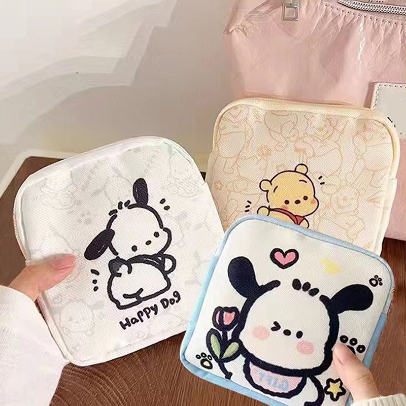 Cute Anime Figures Girls Sanitary Napkin Storage Bag Cartoon Pattern Mini Coin Purse Portable Cosmetic Bag For Small Items. 