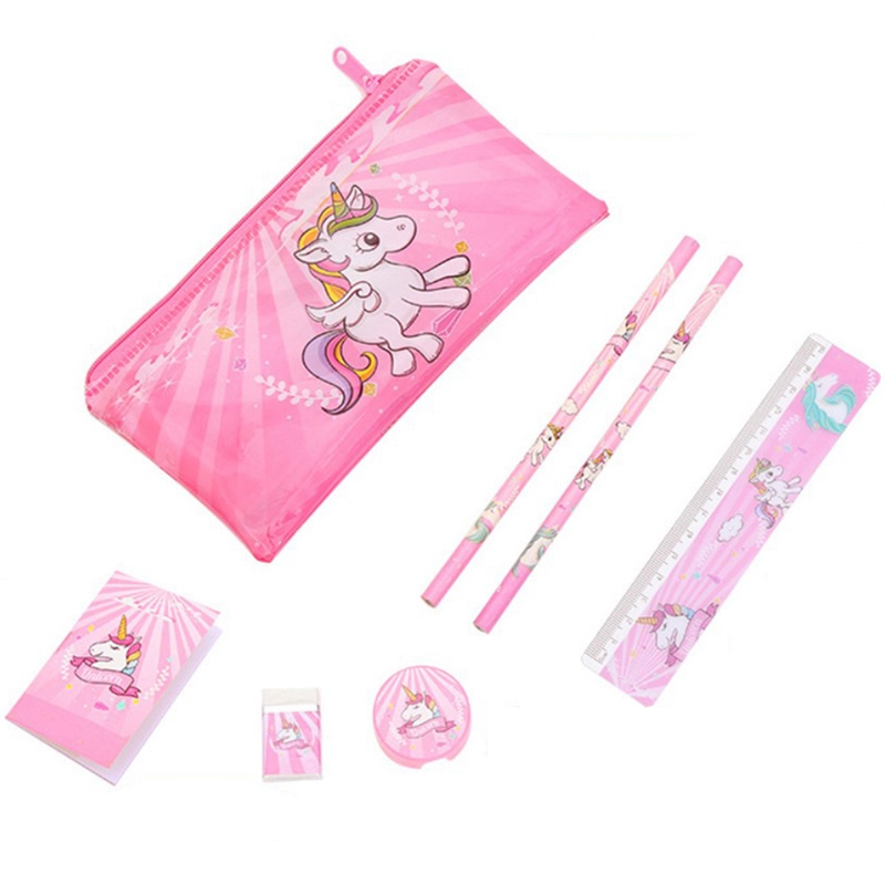 Unicorn 6pcs/set Pen Eraser, Ruler Stationery Set Alat Tulis Pencil Case Organizer School Supplies Eraser. 