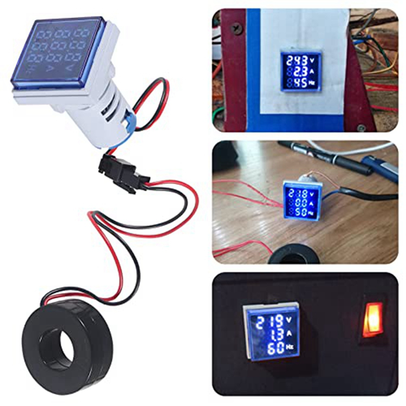 2PCS Current Voltage Hertz Meters Digital 3In1 22mm Voltmeter Ammeter Hz Meter Current Frequency Indicator AC 60-500V. 