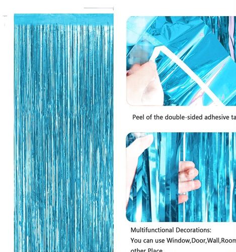 Birthday Light Blue Foil Curtain Fringe Party Backdrops Balloon