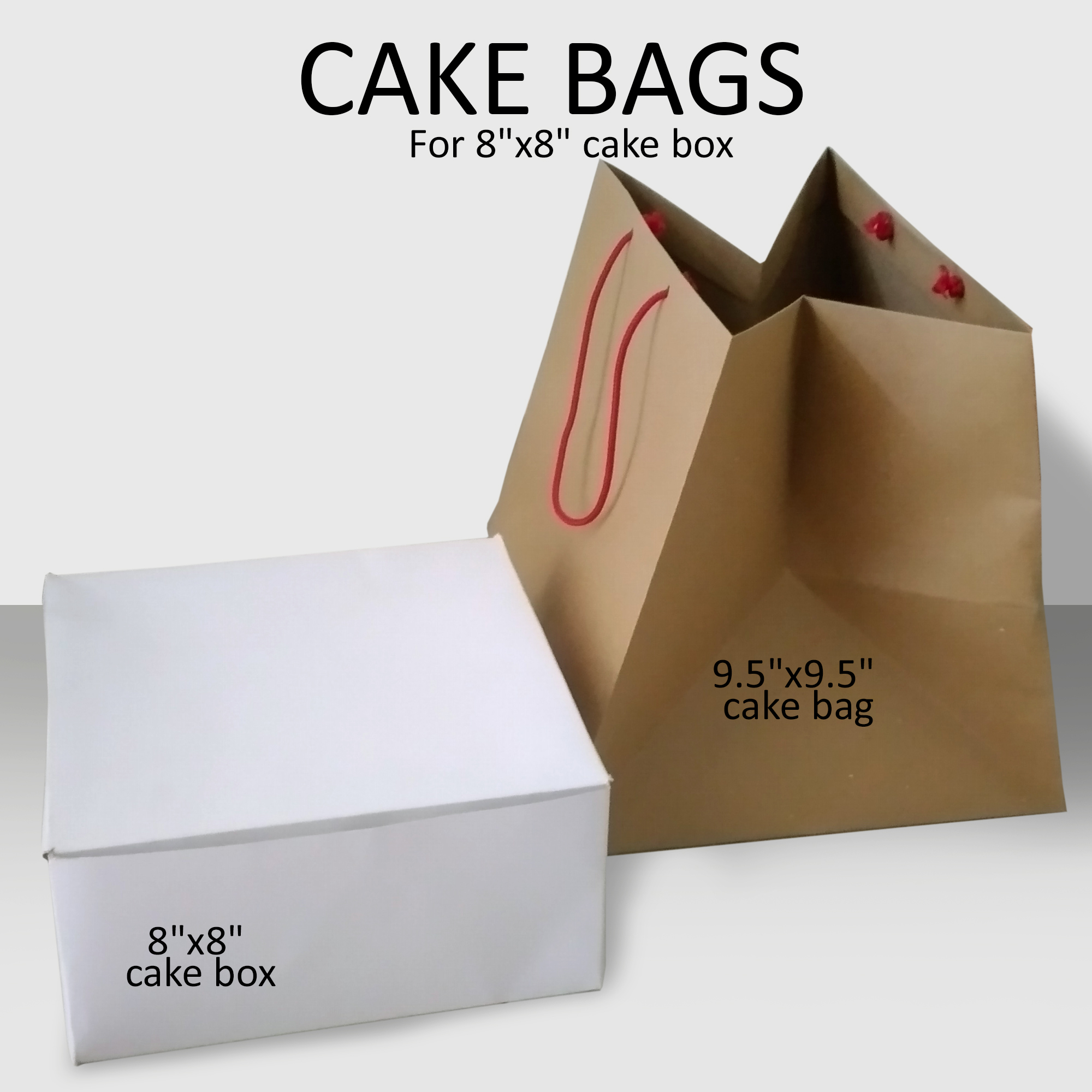 Paper Bag for Cake Brown Kraft Paper Bag with Code Handle 9.5"x9.5" size for 8"x8" Cake Box for Cake Bags. 
