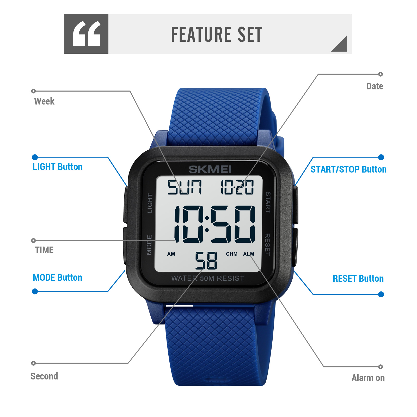 SKMEI Men's Sports Electronic Watch Waterproof LED Luminous Men's Watch 1894. 