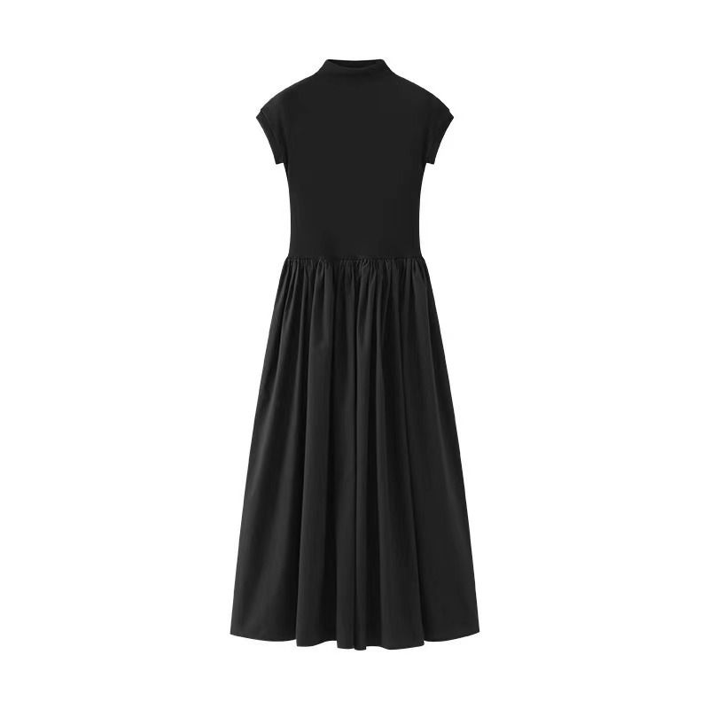 【ZOSR】Black Dress for Women Korean Style Short Sleeve Slim Fitting Retro Casual Longdress. 