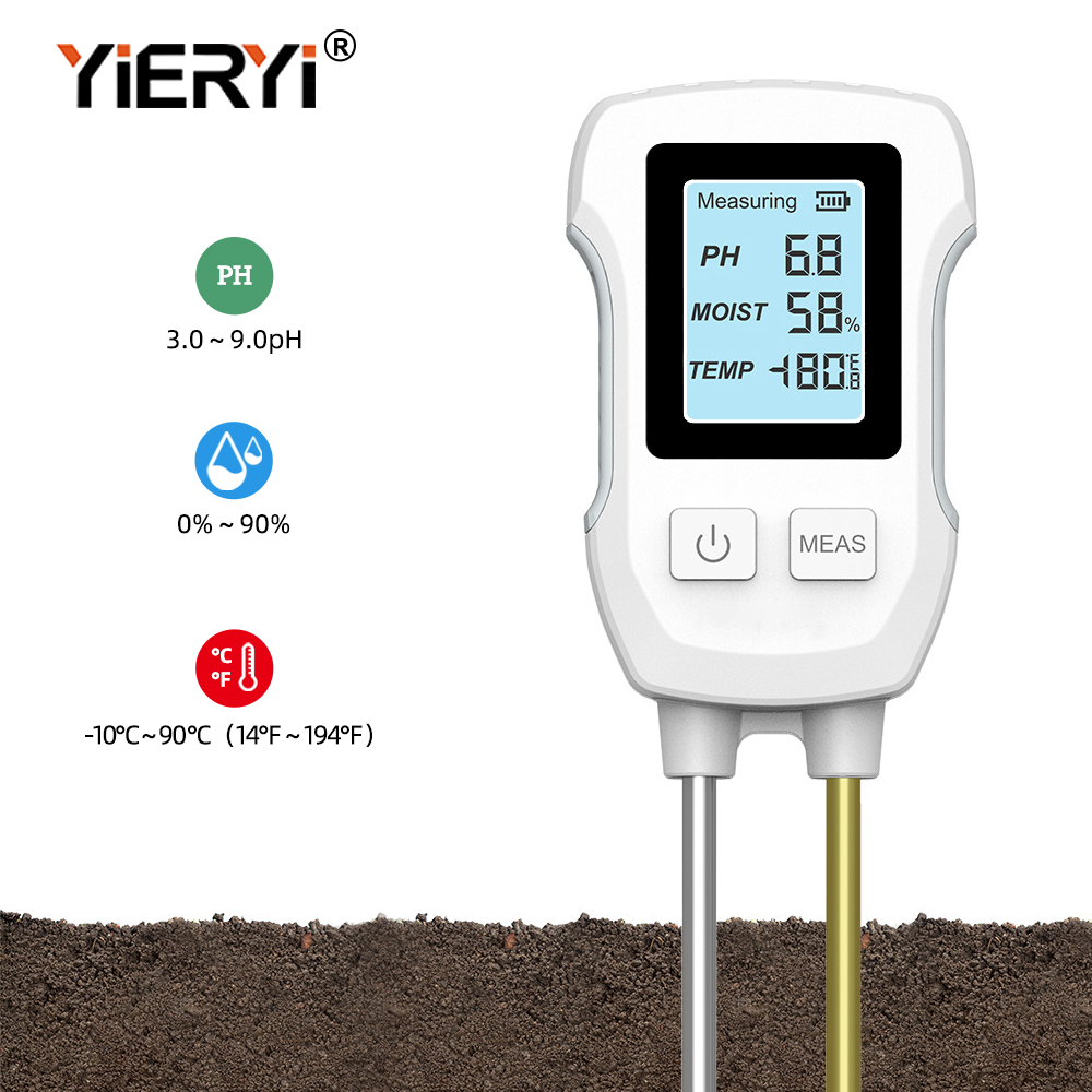 YIERYI Soil Moisture Meter, 3-in-1 Digital Soil pH/Soil Moisture/Temperature Meter Double Probe High-Precision Soil Meter with Backlight for Garden, Lawn, Vegetable Orchard