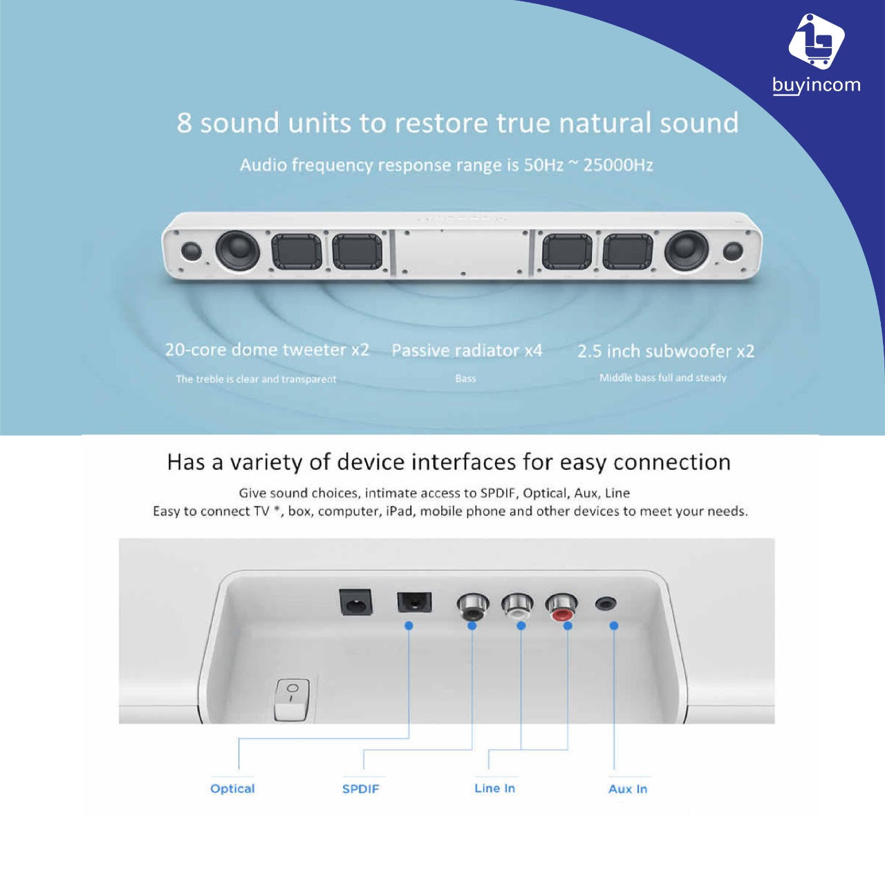 Xiaomi Mi TV Sound Bar TV Stereo Speaker With 8 Sound Units For Home Television Mi SoundBar White/Black. 