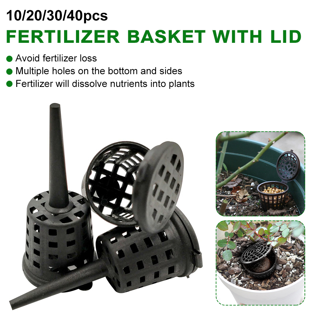 【ZOSR】10/20/30/40/50Pcs Plastic Fertilizer Basket with Lid Corrosion-Resistant Garden Fertilizer Container Mesh Box for Succulent Bonsai Orchid. 