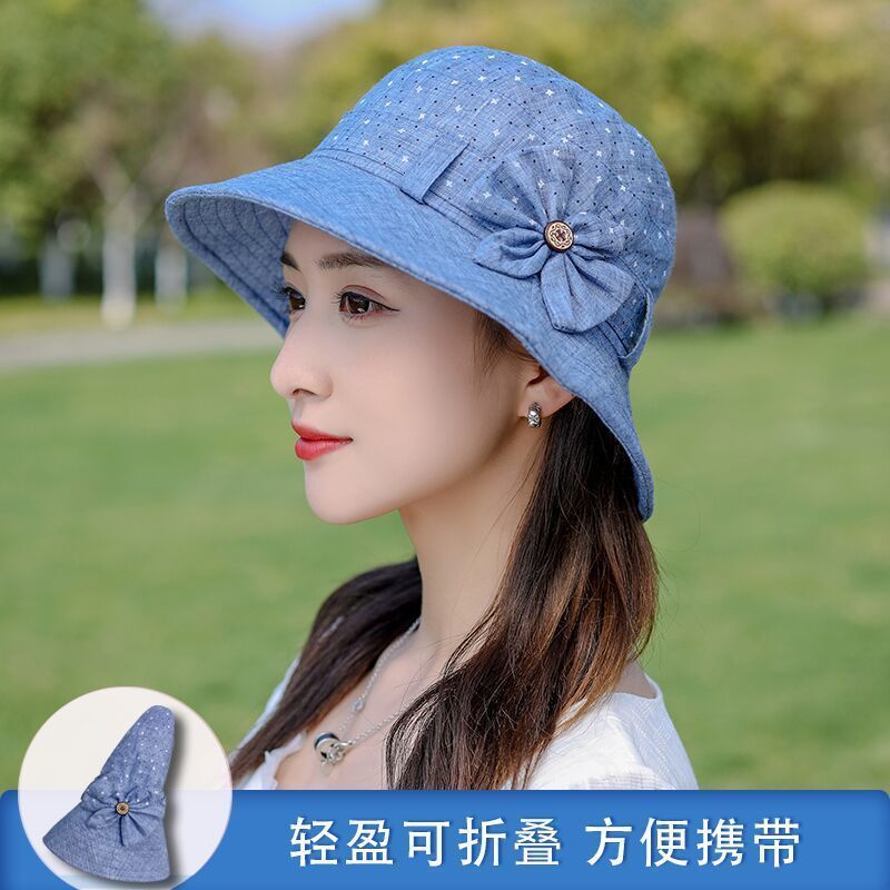 Middle-Aged and Elderly Women's Hat Spring Autumn Summer Thin Breathable Sun-Proof Wide Brim Bucket Hat Sun Protection Fashion Sun Hat Mom Style Hat. 