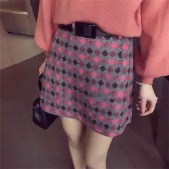 pink plaid bodycon skirt