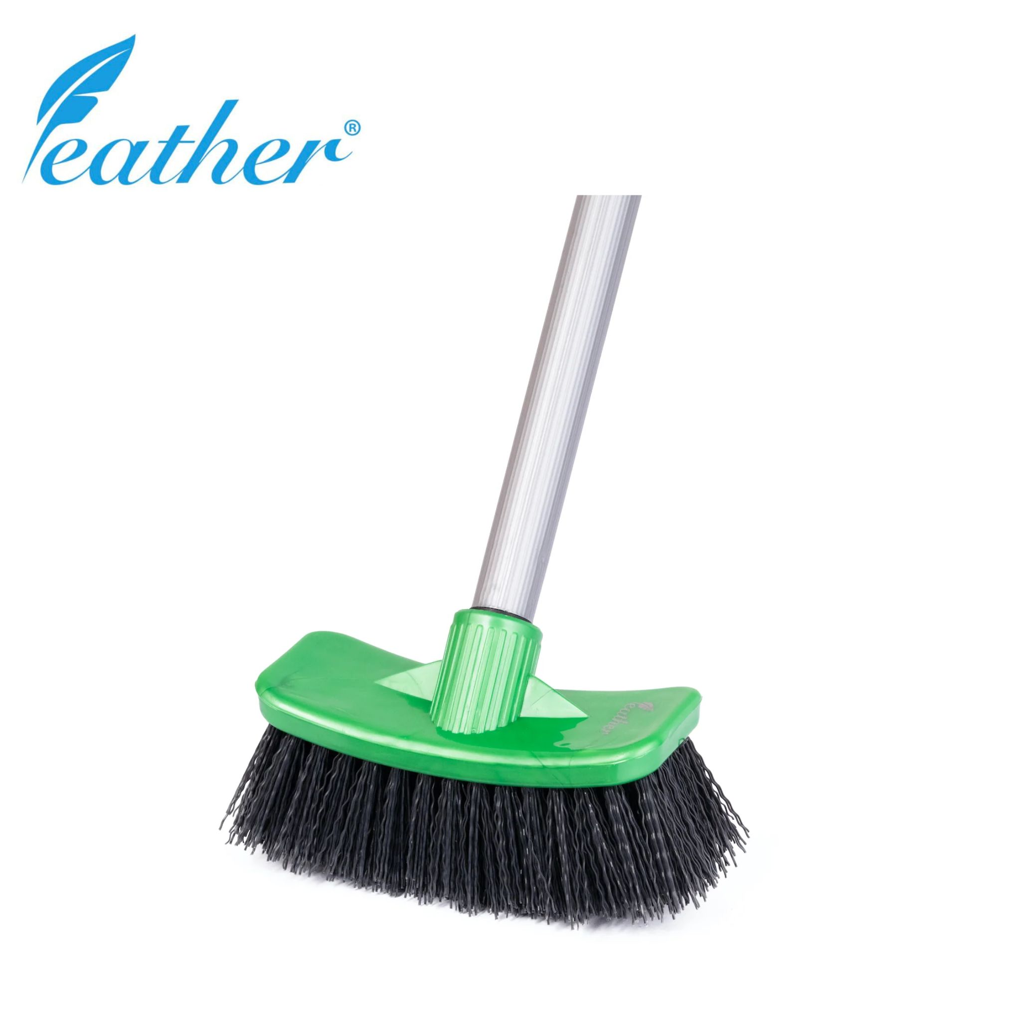 CURVED BATHROOM CLEANING BRUSH WITH 120CM PLASTIC COATED METAL HANDLE  - FEATHER BRAND. 