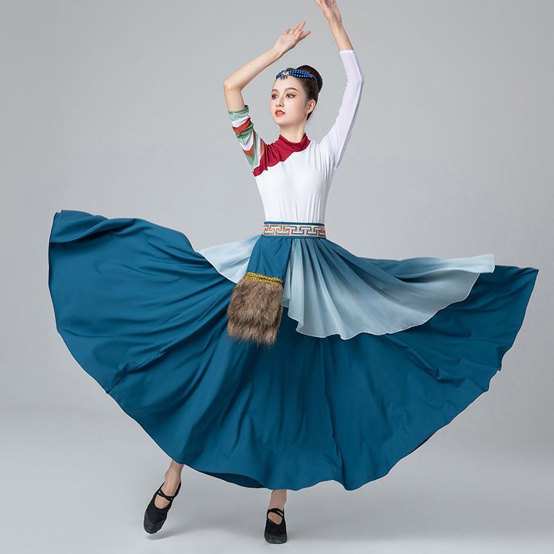 2023New Tibetan Dance Costume Men and Women Tibetan Long White Silk Sleeves Performance Costumes Mongolian Ethnic Performance Wear. 